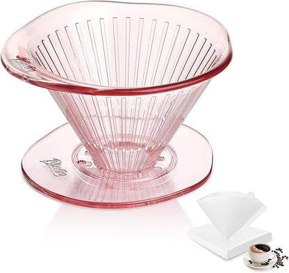 Bincoo Pour Over Coffee Dripper and Filters 2-4 Cups Size 02,Safe Tritan Plastic Coffee Dripper with 50pcs Filters Paper,Slow Brewing Coffee Pour Over for Cafe,Travel,Home(Pink)