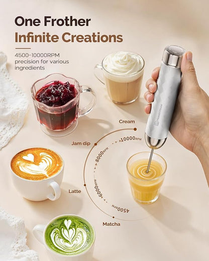 Maestri House Rechargeable Milk Frother with Stepless Speed Control, LunaFro 2.0 Handheld Electric Foam Maker Waterproof Drink Mixer Foamer for Lattes, Cappuccino
