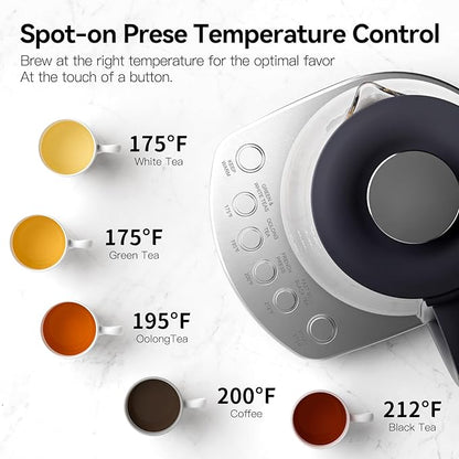 Electric Kettle With Infuser, 1.5L Electric Tea Kettle With Temperature Control, Glass Kettle & Hot Water Boiler,1200W Fast heating for Pour Over Coffee, Brew Tea, Easy to Clean G888B