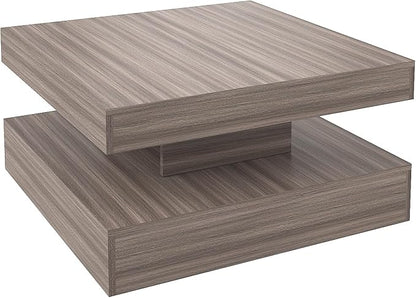 LED Coffee Table for Living Room, Living Room Table 2-Tier Square Middle Center Table, Modern Coffee Tables with Storage, Contemporary Wood Tea Tables for Dining Reception, Grey Wood