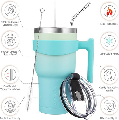 BJPKPK 30 oz Tumbler With Handle And Straw Lid Stainless Steel Travel Coffee Insulated Tumbler Cups,Mint