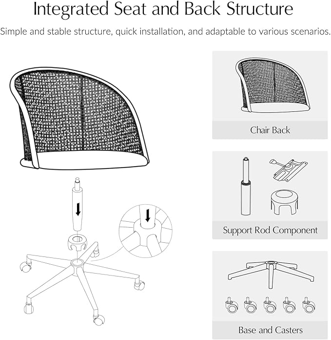 HULALA HOME Rattan Home Office Desk Chair with Curved Backrest, Caster Wheels, Height Adjustable, Accent Task Computer Chair for Home Work, Conference, Dining Room, White