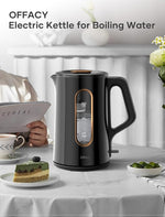 Load image into Gallery viewer, OFFACY Electric Kettle, Double Wall Glass Inner, Hot Water Boiler Heater Pot, 1.5-Liter, 1200 Watts for Fast Boiling, 53oz BPA Free, Glossy Black