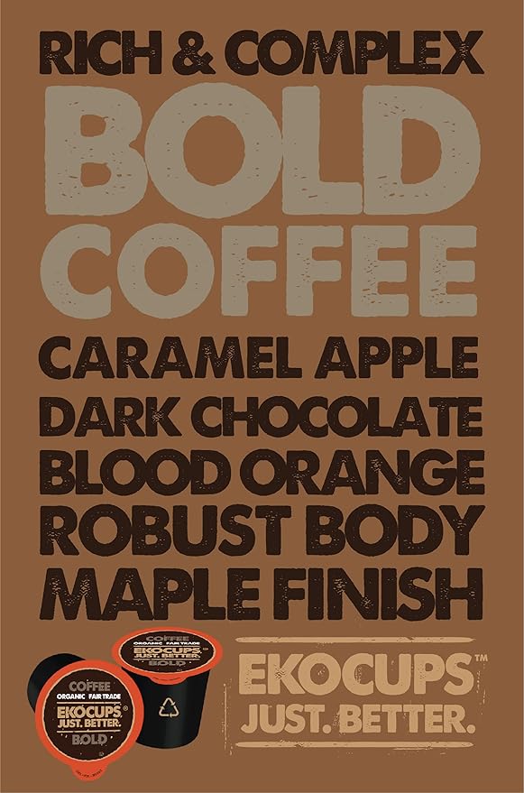EKOCUPS Artisan Organic Bold Hot or Iced Coffee, Dark roast, in Recyclable Single Serve Cups for Keurig K-cup Brewers, 40 count