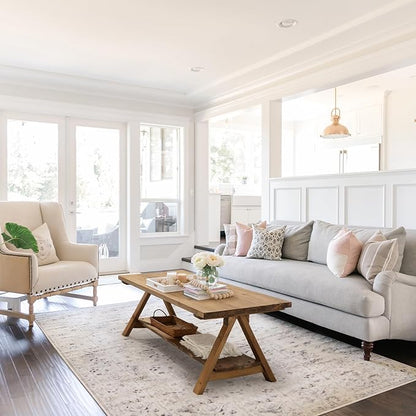 Solid Wood Coffee Table - 42.5” Firwood Farmhouse Rustic Wooden Coffee Tables for Living Room, Solid Firwood Rectangle Coffee Table, Center Table for Living Room, Brown