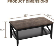 ChooChoo Coffee Table, Wooden Coffee Tables with Thicker Legs, Black Coffee Table with Storage for Living Room