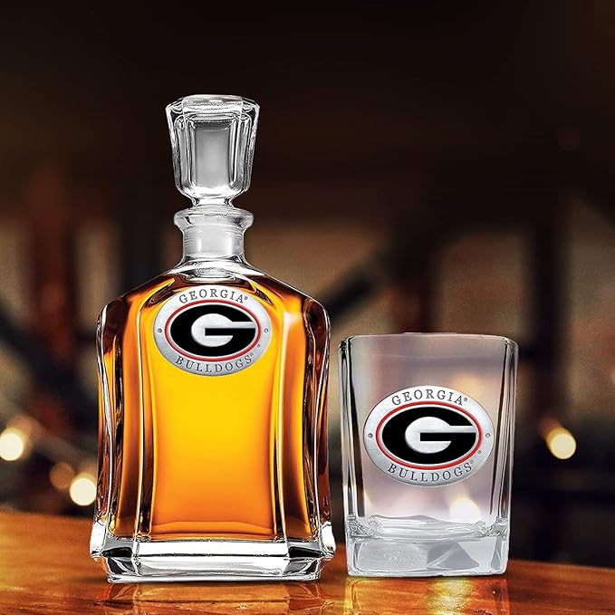 Heritage Pewter University of Georgia Square Shot Glass | Hand-Sculpted 1.5 Ounce Shot Glass | Intricately Crafted Metal Pewter Alma Mater Inlay