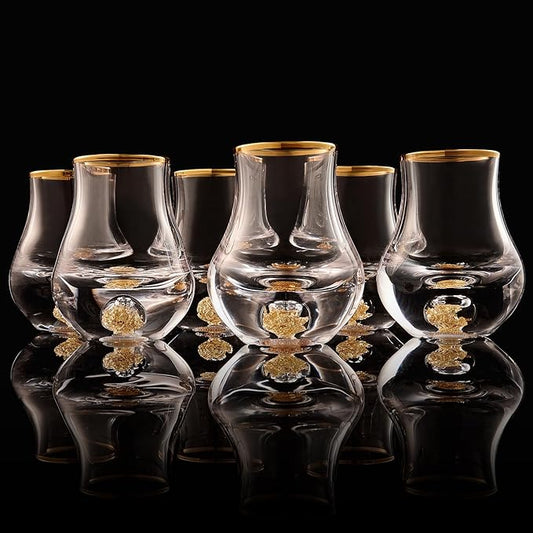 【2025 New Design】DUJUST‌ Elegant Curvaceous Shot Glass(1.5oz), Crystal Shot Glass Set Decorated with 24K Gold Leaf Flakes BPA-Free & Lead-Free, Perfect for Décor & Collection, Gift Choices - 6 pcs