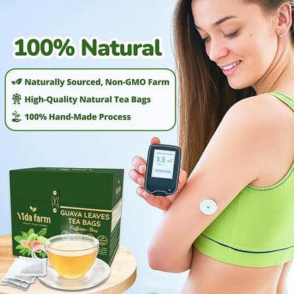VIDA FARM 125 Premium Guava Leaf Tea Bags, Zero Sugar Tea, Handpicked, 100% Pure and Natural Guava Leaves, Non-GMO, No Caffeine, Gluten-Free, Vegan