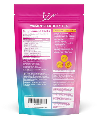 Pink Stork Organic Fertility Tea for Women with Chaste Tree Berries (Vitex) to Support Conception for Her - Hormone Balance with Mint and Red Raspberry Leaf, 15 Sachets