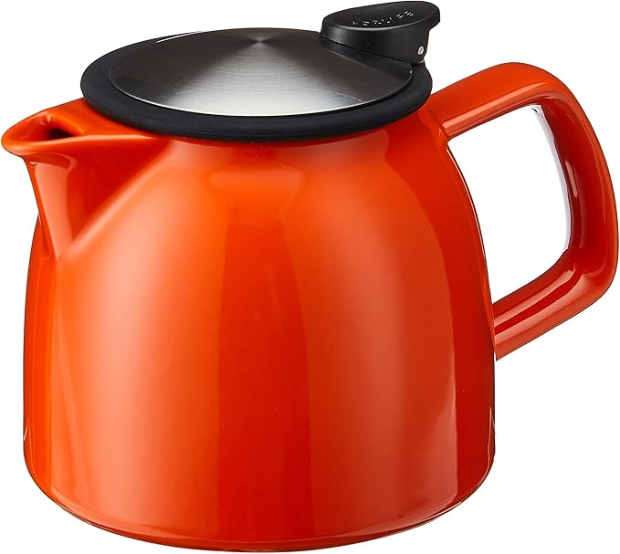 FORLIFE Bell Ceramic Teapot with Basket Infuser, 26-Ounce/770ml, Carrot