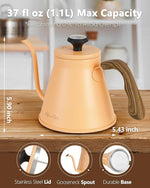 Load image into Gallery viewer, Harriet Gooseneck Kettle with Thermometer for Pour Over Coffee and Tea, 37 fl oz, Stainless Steel, Durable 3-Layer Base, Ideal Spout for Precision Pouring, Compatible with all Stove Tops, Peach