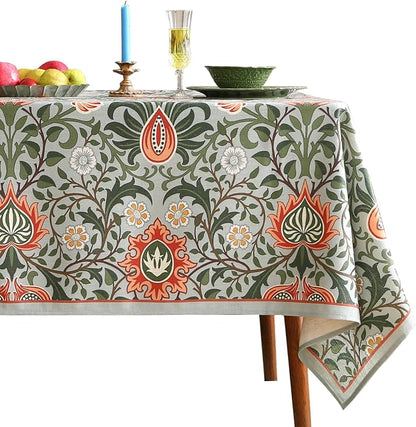 Designer Bohemian Linen Green Extra Long Rectangle Tablecloth,Floral Indoor Table Cloth,Stain Resistant Decor Tablecloths for Dining Thanksgiving Kitchen Party Christmas,67"*118"-Naples