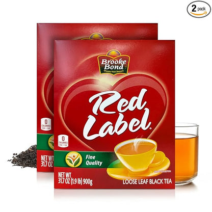 Red Label Tea | Loose Leaf Tea | Premium Brooke Bond | Black Tea | Indian Chai | Rich & Refreshing Flavor | Compatible for Chai | 900 Grams (Pack of 2)