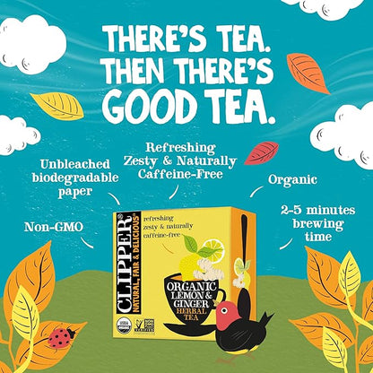 Clipper Tea Lemon & Ginger Teabags – Caffeine Free, USDA Organic, Great Hot or Iced – Aromatic, Natural, Fair & Delicious – 200 Tea Bags