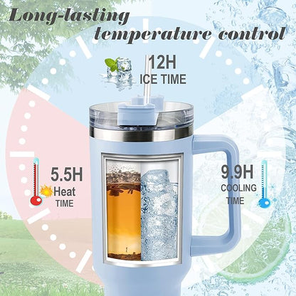 ThermoThrill Ships Next Day, Personalized 40 Oz Tumbler with Handle and Straw Custom Tumbler with Text Stainless Steel Mug Birthday Gifts for Women