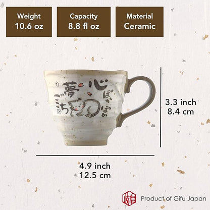 Cat Mug Set of 2, Japanese Handmade Ceramic Coffee Mug, Japanese Tea Cups, 8.8 oz