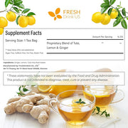 FreshDrinkUS, Premium 75 Tulsi Lemon Ginger Tea Bags, 100% Natural & Pure from Tulsi Holy Basil Leaves, Lemon and Ginger. Made with Natural Material Tea Bags. No Sugar, No Caffeine, Vegan.