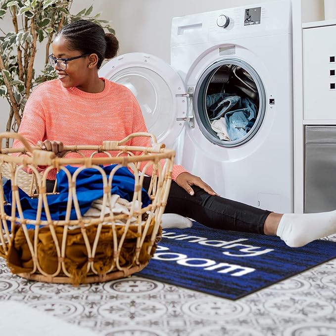 Ottomanson 26" x 35" Laundry Room Rug - Non-Slip Mat for Laundry & Mudroom - Durable, Stain-Resistant, and Easy to Clean - Perfect for High-Traffic Areas - Runner Rug for Entryway Bathroom, Navy