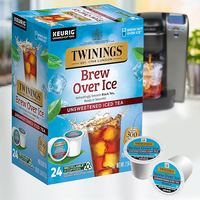 Twinings Brew Over Ice Unsweetened Black Iced Tea K-Cup Pods for Keurig, 24 Count (Pack of 1), Refreshing, Smooth, Caffeinated