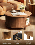 Load image into Gallery viewer, Round Lift Top Coffee Table with Storage, Mid Century Modern Center Table with 180° Sliding Tambour Door, Small Circle Wood Fluted Dining Table for Living Room, Walnut
