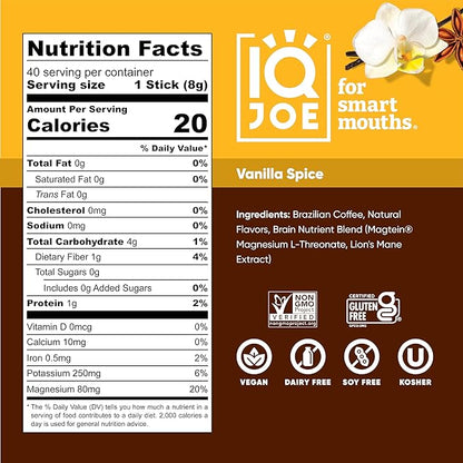 IQJOE Mushroom Coffee Packets (40 Servings) Lion’s Mane, Magtein Magnesium, Antioxidants, Adaptogens - Vanilla Spice - Instant Coffee for Focus, Clarity, Mood, Energy Boost - Sugar Free, Keto, Vegan