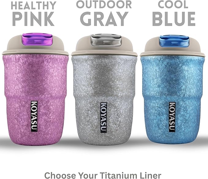 12 oz Titanium Liner Travel Mug with Lid, Double-Wall Vacuum Insulation, Wide Mouth, Leak-Proof, Chemical-Free & Healthy, men and women hot & cold drinks, for Indoor & Outdoor Use (Gray)