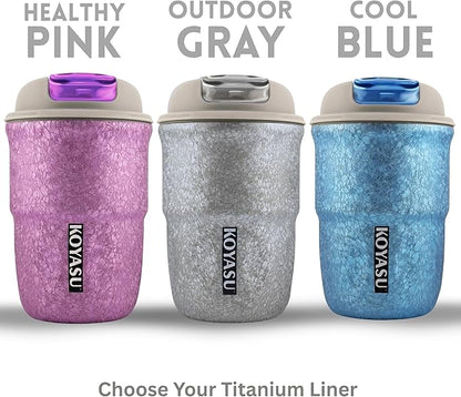 12 oz Titanium Liner Travel Mug with Lid, Double-Wall Vacuum Insulation, Wide Mouth, Leak-Proof, Chemical-Free & Healthy, men and women hot & cold drinks, for Indoor & Outdoor Use (Gray)