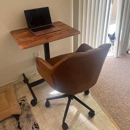 VESCASA Adjustable Home Office Desk Chair with Comfy Square Tufted Mid-Back, Faux Leather 360 Swivel Upholstered Task Armchair with Wheels for Teens Bedroom/Living Room, Brown