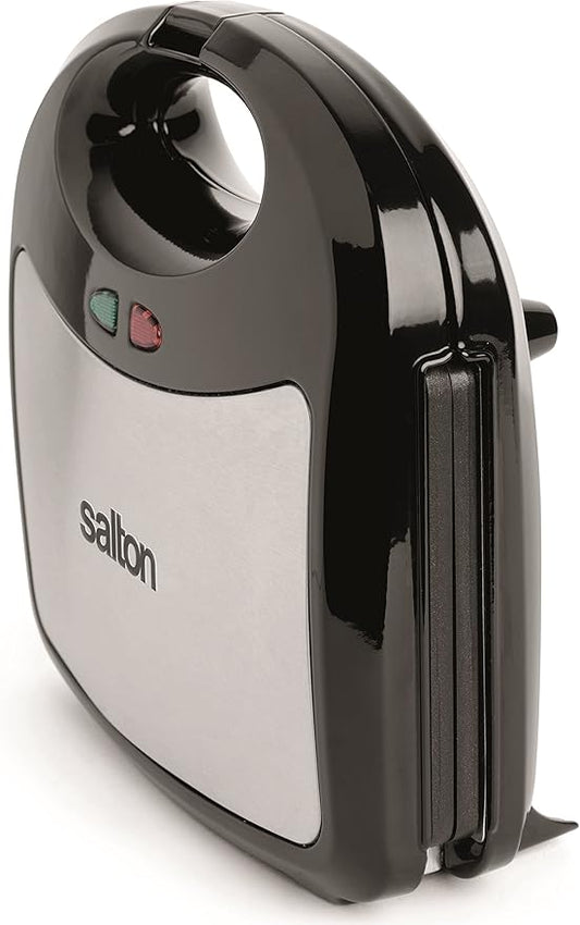 Salton 3-In-1 Pocket Sandwich Maker, Belgian Waffle Maker, and Electric Grill with Non-Stick Removable Dishwasher-Safe Plates, Indicator Lights, Cord Wrap and Upright Storage (SM1543)