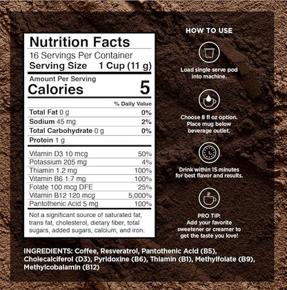 VitaCup Light Roast Coffee Pods with Vitamin B1, B5, B6, B9, B12 & D3 Infused for Energy & Metabolism in Recyclable Single Serve Pod Compatible with K-Cup Brewers Including Keurig 2.0, 64 Count