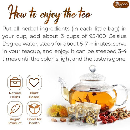 TOG999, Organic Dandelion Wolfberry Tea, 9 Herbal Ingredients, Traditional Recipe Tea for Kidney & Liver, Natural Dandelion, Wolfberry, Gardenia, Cassia Seed, Chrysanthemum, Licorice, Orange Peel