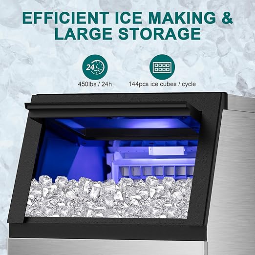 Commercial Ice Maker Machine 100Lbs/24H, 36Pcs Clear Ice Cubes Ready in 11-20Mins, Stainless Steel Under Counter Freestanding ice Machine with 23Lbs Ice Capacity for Home Party Bar, 2 Way Water Supply