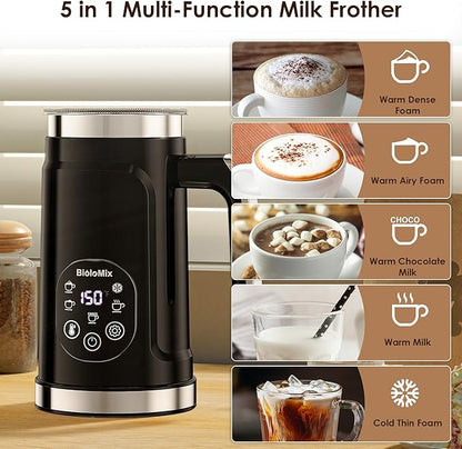 BioloMix Electric Milk Frother 4 in 1 Automatic Hot and Cold Milk Frother Warmer for Milk Latte Foam Maker Hot Chocolates Cappuccino (Black)