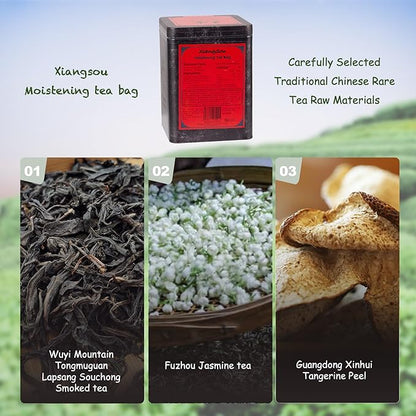 Xiangsou Moistening Tea,Lapsang Souchong Tea,Chinese Classical Smoked Black Tea with 30 Tea Bags,Strong Flower Fragrance With a Smoky Taste
