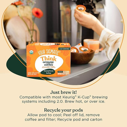 Four Sigmatic Mushroom Coffee K-Cups | Organic Dark Roast Coffee with Lion’s Mane & Yacon | Focus & Immune Support | Vegan & Keto | Sustainable Pods | 48 Count