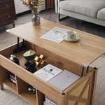 Load image into Gallery viewer, VINGLI Lift Top Coffee Table, Oak Top with Rattan Frame, Farmhouse Cross-Sided Design, with Storage Shelf/Hidden Compartment, Gas Lift Mesa De Centro para Sala Pop Up Coffee Table