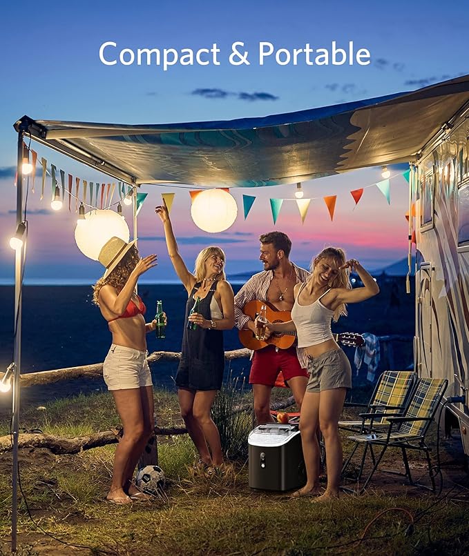 Nugget Ice Maker Countertop - Pebble Ice Maker with Self-Cleaning, 35lbs/Day, Ready in 6 Mins, Portable Sonic Ice Machine with Handle, Basket & Scoop for Home, Kitchen, RV, Outdoor (Black)