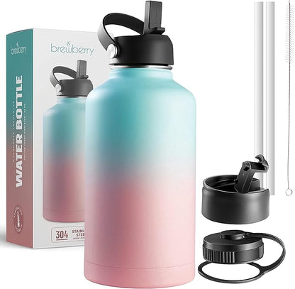 Stainless Steel Insulated Water Bottle and Travel Mug for Hot and Cold Beverages, Wide Mouth, Double Wall Insulated Hydration Sports Water Bottle for Hiking, Biking, Outdoor, 64 OZ BPA Free