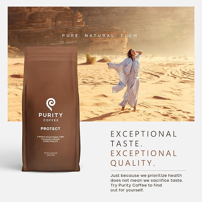 Purity Coffee PROTECT Highest Antioxidant Light-Medium Roast - USDA Certified Organic Specialty Grade Arabica Whole Bean Coffee - Third Party Tested for Mold, Mycotoxins, Pesticides - 5 lb Bag
