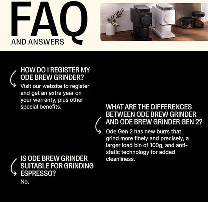 Fellow Gen 2 Ode Brew Grinder - Burr, Electric Coffee Bean Grinder with 31 Settings for Drip, French Press & Cold Brew - Small Footprint - Matte Black