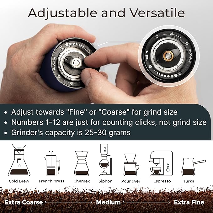 Manual Coffee Grinder by Alpaca Ventures - Stainless Steel Conical Burr Coffee Grinder Manual with Adjustable Setting Double Bearing Hand Espresso Grinder Perfect for Home, Office and Camping