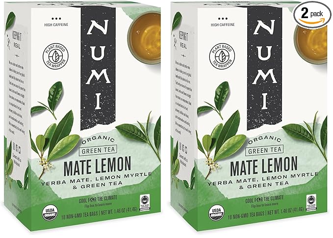 Numi Organic Tea Mate Lemon, 18 Count (Pack of 2) Box of Tea Bags, Yerba Mate Green Tea Blend (Packaging May Vary)