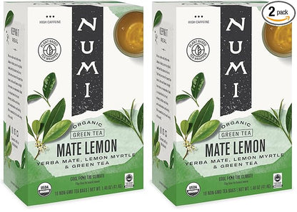 Numi Organic Tea Mate Lemon, 18 Count (Pack of 2) Box of Tea Bags, Yerba Mate Green Tea Blend (Packaging May Vary)