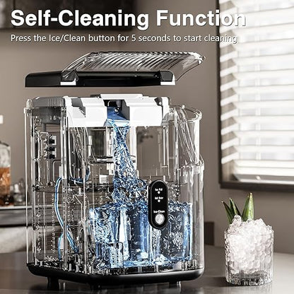 Nugget Countertop Ice Maker with Soft Chewable Pellet Ice, Automatic Cleaning, 34Lbs/24H, Pebble Ice Machine with Ice Scoop, Sonice Ice, One Click Operation for Office/Home/Bar(Stainless Steel Silver)