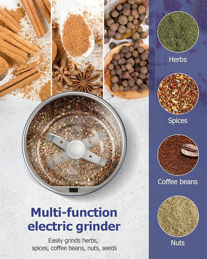 Herb Spice Grinder, One-key Electric Grinder with 304 Stainless Steel Blades and Cleaning Brush, Electric Grinders for Herb, Spices, Coffee, Nuts, Seeds,etc.