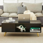 Load image into Gallery viewer, COSVALVE 41.3IN LED Black Coffee Tables for Living Room with 16 Colors LED Lights, Modern Minimalist Coffee Table with Fluted Panel, Rectangle Center Table Game Table