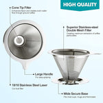 Load image into Gallery viewer, Pour Over Coffee Dripper, Slow Drip Paperless Coffee Filter, Stainless Steel Pour Over Coffee Maker for Single Cup Brew, Double Mesh Design of Manual Reusable Cone Filter.