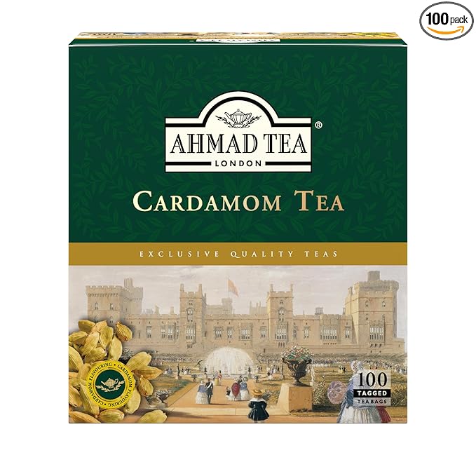 Ahmad Tea Black Tea, Cardamom Teabags (No Envelopes), 100 ct - Caffeinated and Sugar-Free