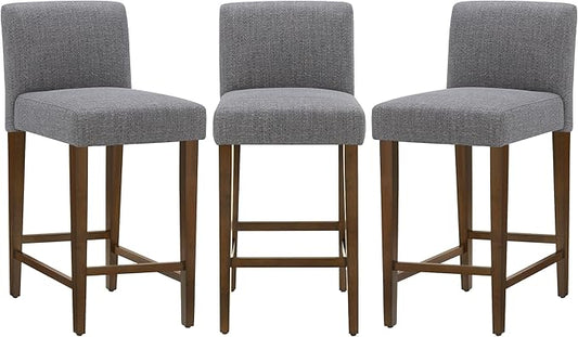 CHITA Counter Height Bar Stools Set of 3, 27" H Seat Height Upholstered Barstools, Fabric in Fog Grey